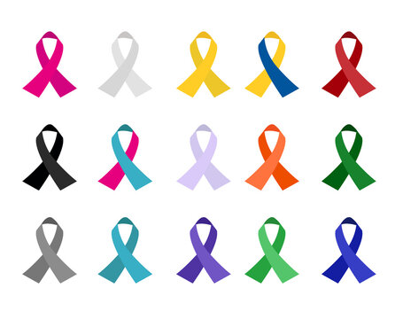 Colorful awareness cancer ribbons isolated on white background. vector illustration