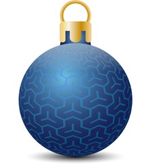 青色の球体に水色の和柄毘沙門亀甲のパターン模様がついたクリスマスオーナメントのイラスト