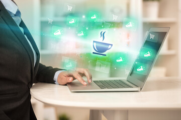 Businessman working on laptop with new business