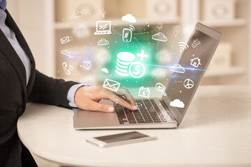 Businessman working on laptop with new business concept