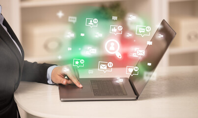 Young person surfing on social media network