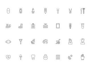 医療関連の線画アイコンセット