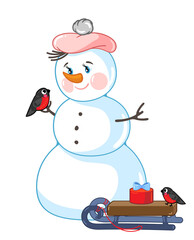 snowman. vector illustration isolated in cartoon style, for childrens,.