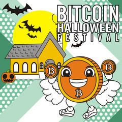 bitcoin cartoon halloween festival special edition vector illustration - background template stroke editable - business event