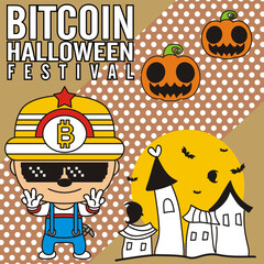 bitcoin cartoon halloween festival special edition vector illustration - background template stroke editable - business event