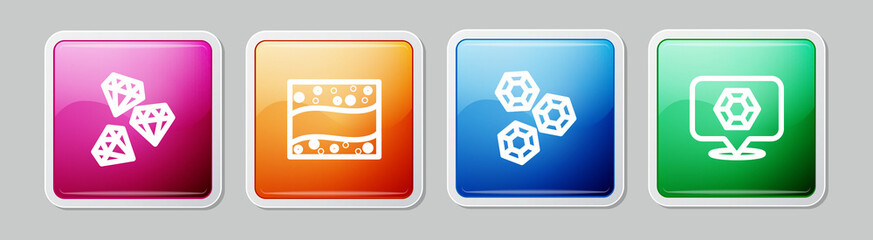 Set line Gem stone, Gold mine, and . Colorful square button. Vector