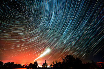 Tracks of stars in the night sky