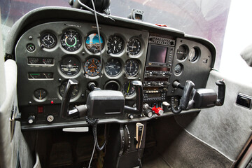 cockpit detail. Cockpit of a small aircraft