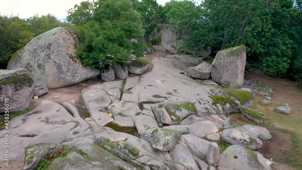 Sticker 4k drone footage of Beglik Tash prehistoric rock sanctuary situated on the southern Black Sea coast of Bulgaria