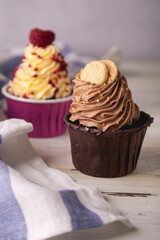 Cupcake. Sweet dessert with cream