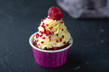 Cupcake. Sweet dessert with cream