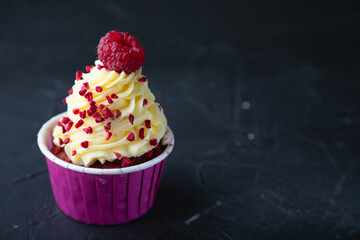 Cupcake. Sweet dessert with cream