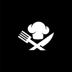 restaurant symbol silhouette logo design , logo master cafe ,logo chef icon vector 