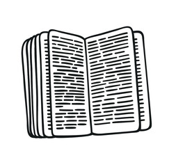 Hand drawn illustration book. Creative ink art work. Actual cozy vector drawing open book