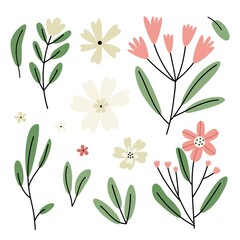 Floral vector set of abstract flowers and leaves