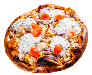Greek Gyro PIzza with Tzatziki Sauce isolated on white