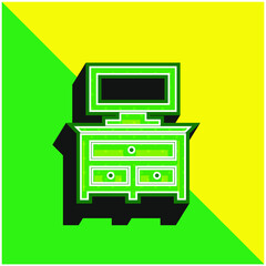Bedroom Drawer Furniture With Tv Monitor Green and yellow modern 3d vector icon logo