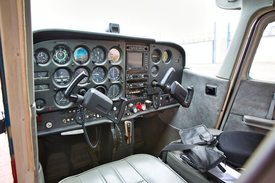 cockpit detail. Cockpit of a small aircraft