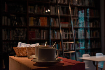cup of coffee in the library