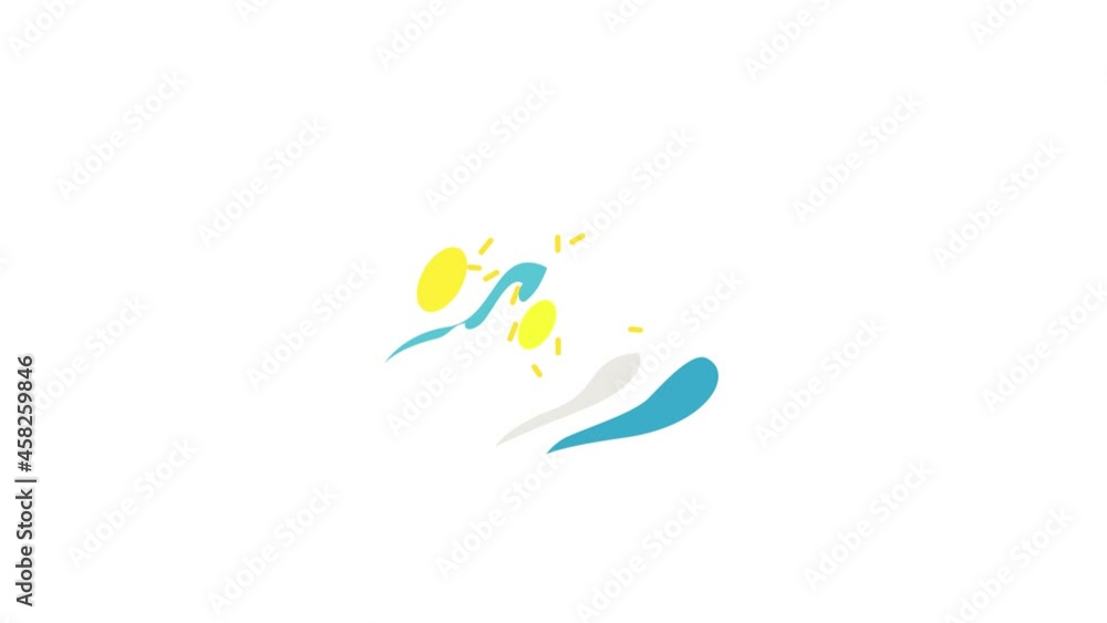 Poster sun and wave icon animation isometric best object on white backgound