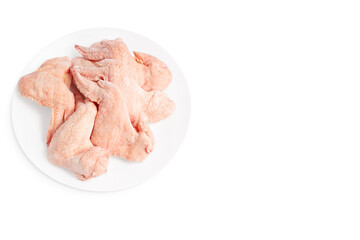 Raw frozen wings for a supermarket.Raw wings on a white background, isolade.Close up, space for text, copy space.