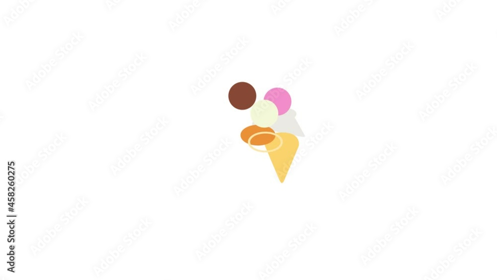 Poster mixed ice cream scoops in a cone icon animation isometric best object on white backgound