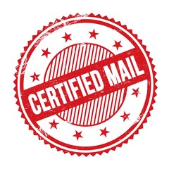 CERTIFIED MAIL text written on red grungy round stamp.