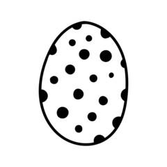 One easter egg with black ornament of circles, balls, dots on white background. Simple Spring holiday symbols