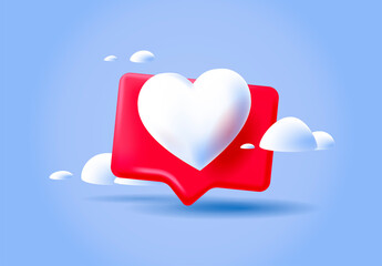 vector illustration of the alert icon I like with clouds on a blue background with a 3d rendering effect