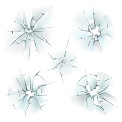 Obraz premium Glass broken. Realistic cracked window. Damaged fragile textures effects set with hole and shards. Crushed ice. Deforming mirrors. Shattered screen. Vector destroyed surface mockup
