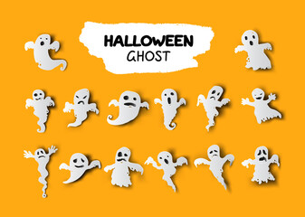 Halloween ghost character set collection for celebration, template and decoration