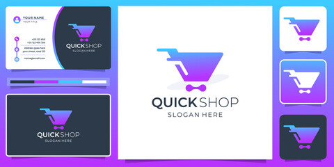creative shop logo modern design with business card template. online shop logo, gradient, branding.