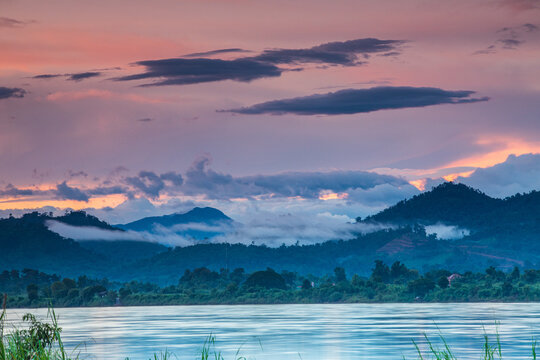 Landscape in the morning at  Mekong river, border of Thailand and Laos, Nakhon Phanom province,Thailand.