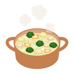 鍋に入ったクリームシチュー