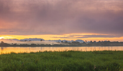 Landscape in the morning at  Mekong river, border of Thailand and Laos, Nakhon Phanom province,Thailand.