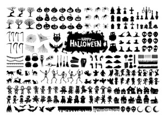 Halloween silhouette character set collection for celebration, template and decoration