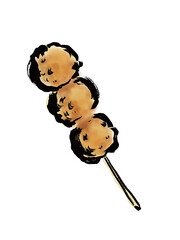 焼き鳥のつくね串1本の手描き筆書きイラスト