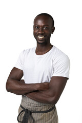 African boy poses in front of camera with beautiful smile and crossed arms