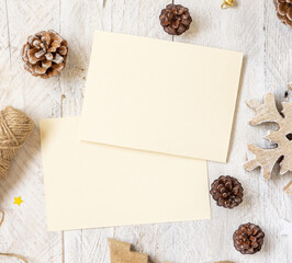 Christmas Composition with a cards flat lay. Holiday mockup