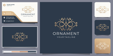 Fototapeta na wymiar minimalist ornament logo concept line art style and business card design layout inspiration template