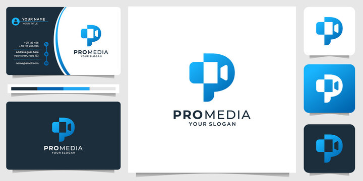 modern production logo combine initial letter p and camera in silhouette shape. inspiration logo.