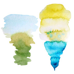 Bright watercolor stains: green-blue and turquoise yellow. 
