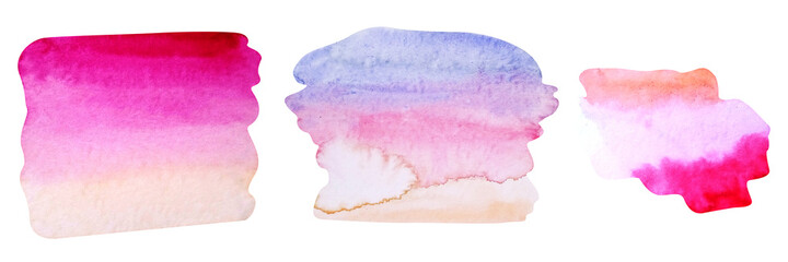 Set of watercolor textures in pink shades. Isolated spots. Pink, gray, peach color. Watercolor gradients.
