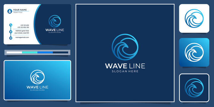 creative minimalist wave line logo inspiration with modern gradient color and business card template