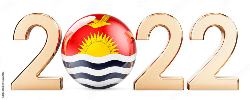 Poster 2022 with kiribatian flag, 3d rendering