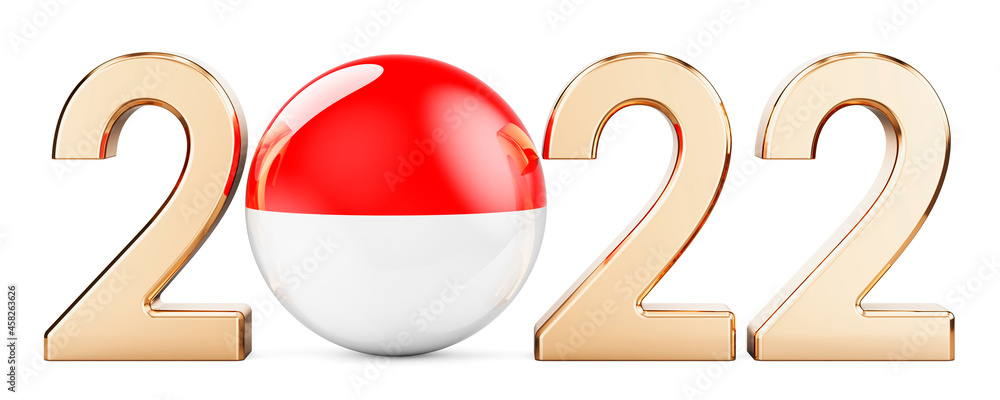 Poster 2022 with indonesian flag, 3d rendering