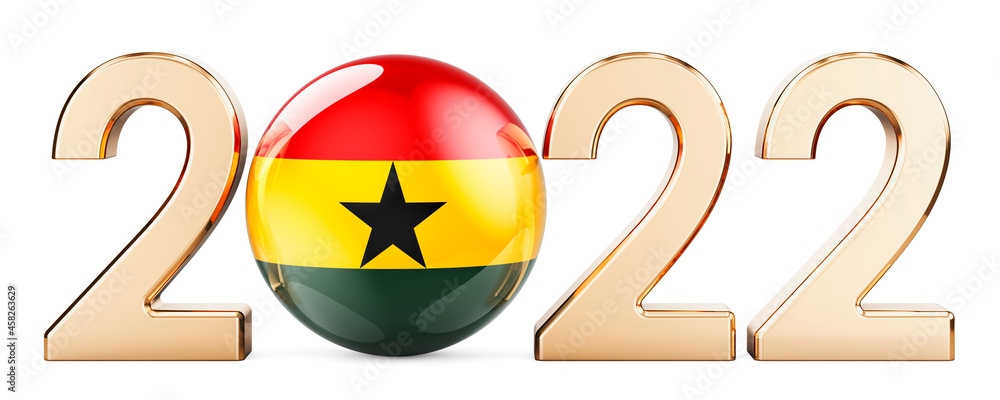 Poster 2022 with ghanaian flag, 3d rendering