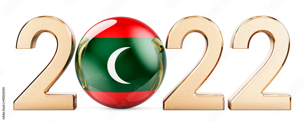 Poster 2022 with maldivian flag, 3d rendering