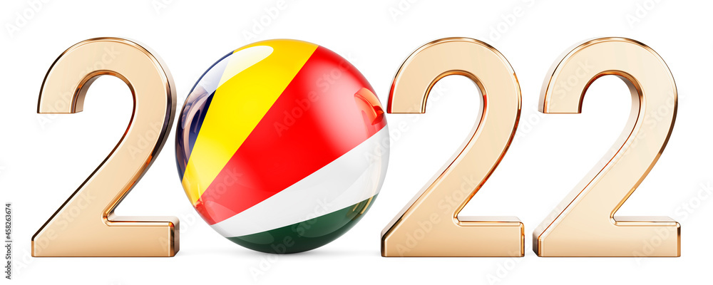 Poster 2022 with seychelloise flag, 3d rendering