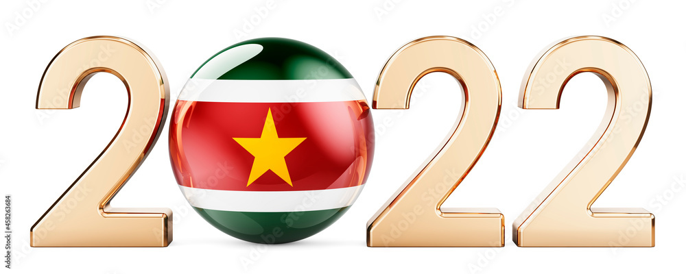 Poster 2022 with surinamese flag, 3d rendering
